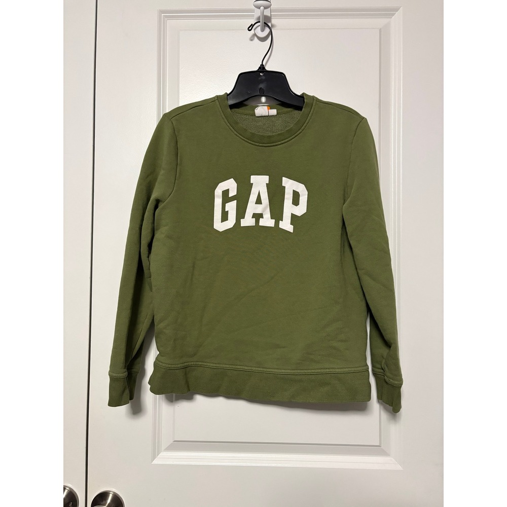 Gap Logo Sweatshirt Womens Olive Green Crewneck Fleece Pullover Medium
